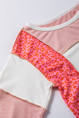 Peach Blossom Leopard Colorblock Patchwork Exposed Seam Top
