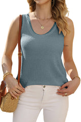 Real Teal Scoop Neck Waffle Knit Patchwork Flowy Tank Top