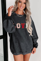 Black Glitter LOVE Letter Graphic Corded Baggy Sweatshirt