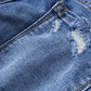 Dark Blue Ripped Raw Hem High Waist Flare Jeans