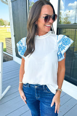 White Embroidered Ruffled Sleeve Frill Blouse