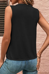 Black Solid V Neck Pleated Sleeveless Shirt