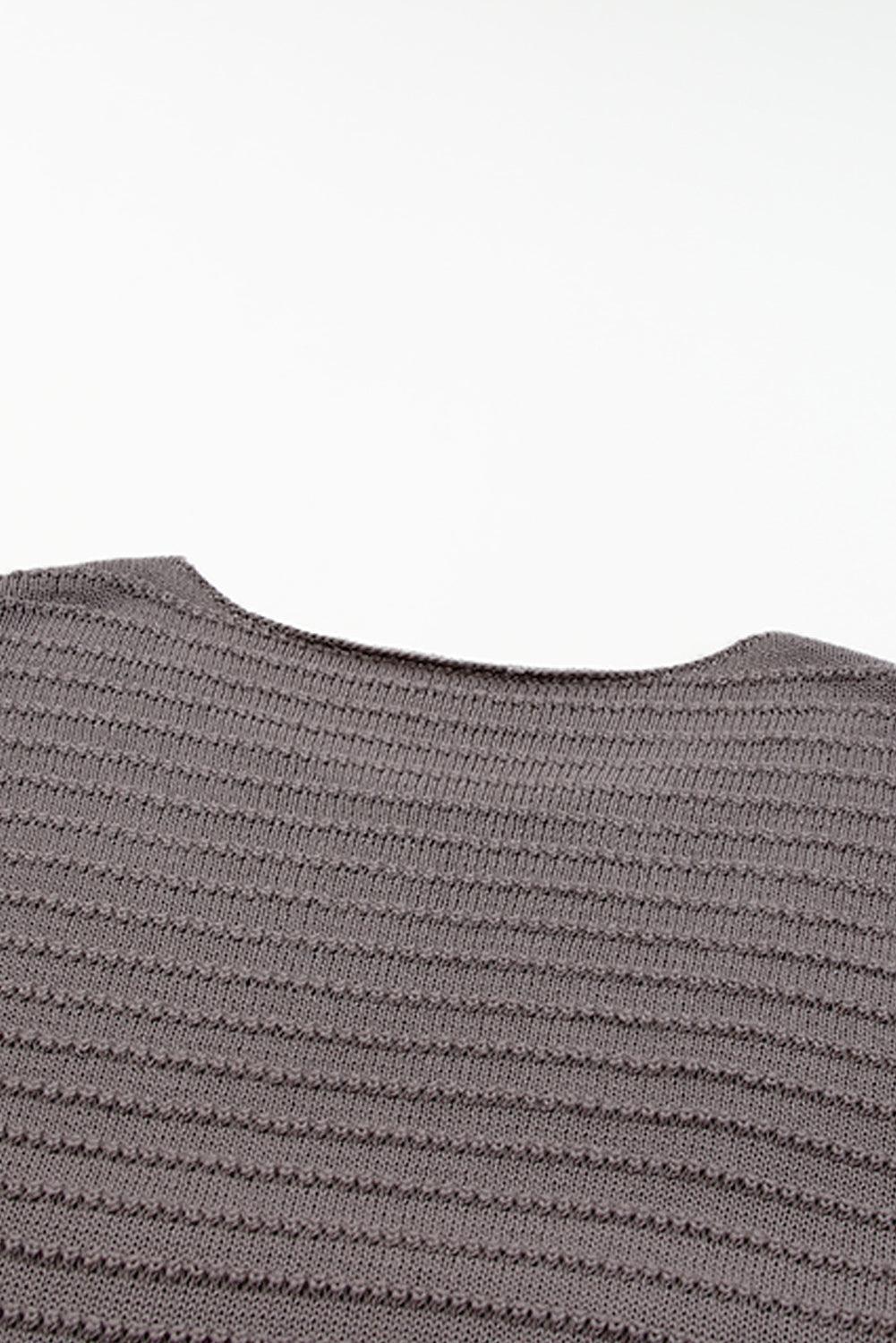 Green Textured Knit Round Neck Dolman Sleeve Sweater