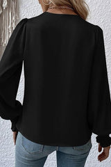 Khaki Basic Drape V Neck Long Sleeve Blouse