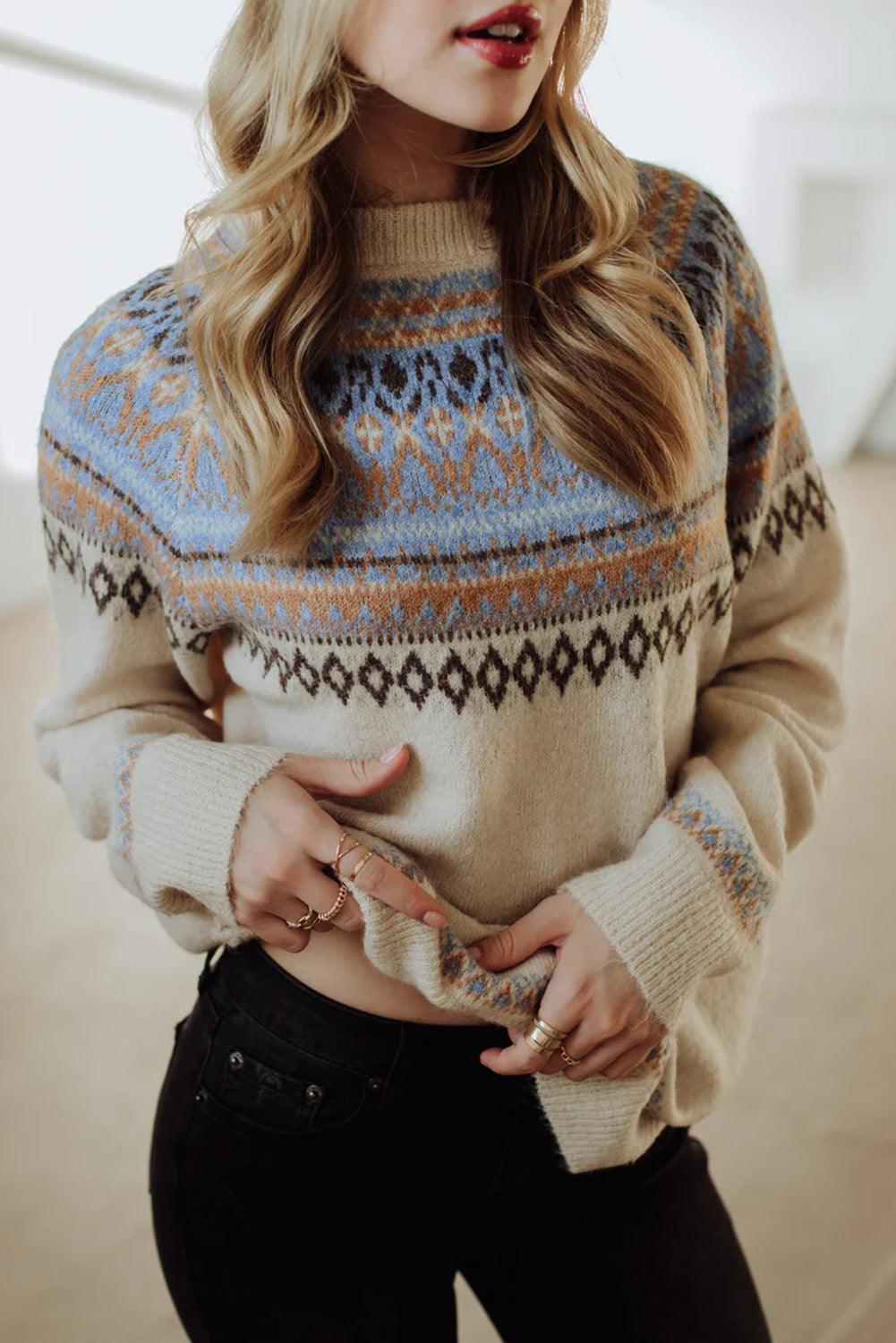 Multicolor Geometric Pattern Pullover Sweater