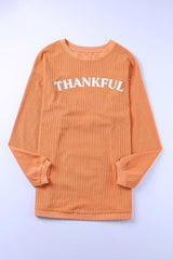 Orange Plain Drop Sleeve Rib-Knit Oversized Sweatshirt