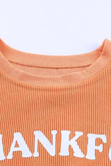 Orange Plain Drop Sleeve Rib-Knit Oversized Sweatshirt