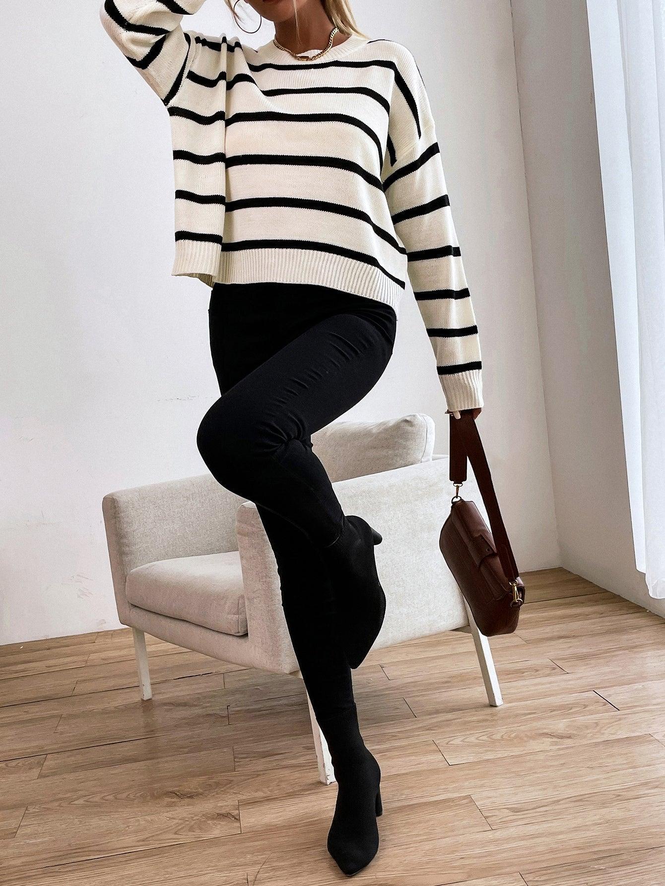Women Sweaters Knitwear Striped Drop Shoulder