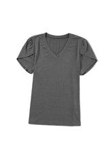 Carbon Grey Tulip Sleeve V Neck T-Shirt