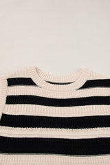 Black Stripe Round Neck Knit Top