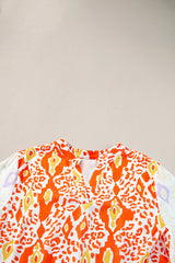 Multicolour Leopard Puff Sleeve Slit Neck Plus Babydoll Dress