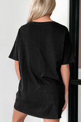 Black Solid Color Basic Round Neck Tunic T Shirt