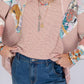 Pink Striped and Floral Color Block Patchwork Oversized Top