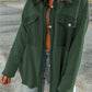 Green Textured Button Up Shirt Shacket with Flap Pockets