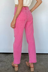 Pink Sequin Bow Knot Raw Hem High Waist Flared Pants