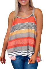 Red Colourful Striped Casual Flowy Cami Top - Ninonine