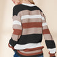 Taupe Striped Color Block Crewneck Knitted Sweater