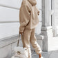 Khaki Solid Color Hoodie and Drawstring Joggers Set