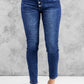 Dark Blue Casual Button Fly High Rise Skinny Jeans