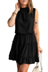 Black Reversible Frill V Neck Sleeveless Swing Mini Dress
