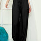 Black Plain Drawstring Shirred Elastic Waist Wide Leg Pants