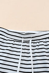 White Drawstring Striped Wide Leg Pants