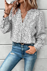 White V Neck All Over Leopard Print Pullover Shirt