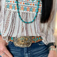 White Notched V Neck Striped Geometric Embroidered Blouse