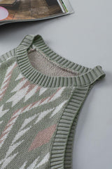 Laurel Green Tribal Geometric Pattern Knit Tank Top