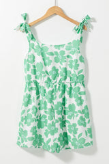 Green 60s Floral Print Knotted Strap Flared Romper