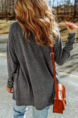 Grey Pocketed Casual Button Front Knit Cardigan - Ninonine