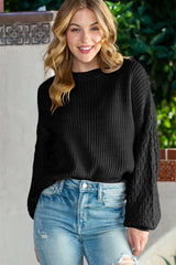 Black Chunky Knit Sleeve Drop Shoulder Sweater