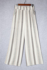 Beige Geometric Print Casual Shirred Wide Leg Pants - Ninonine