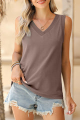 Simply Taupe Contrast Trim V-Neck Loose Fit Tank Top