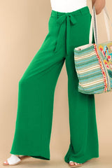 Bright Green High Waist Loops Belted Wide Leg Pants