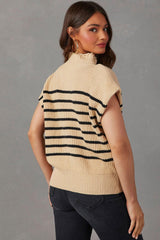 Wholesale Parchment Striped Knit Mock Neck Short Sleeve Sweater