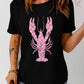 Black Checkered Crayfish Graphic Crew Neck T Shirt