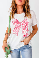 White Leopard Bowknot Graphic Crew Neck Tee