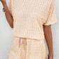 Beige Frill Textured Tee and Drawstring Shorts Set