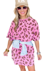 Pink Leopard Mineral Wash Side Pocket T Shirt Mini Dress