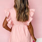 Pink Ruffle Short Sleeve V Neck Pocket Short Babydoll Dress