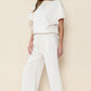 Bright White Textured Loose Fit T Shirt and Drawstring Pants Set