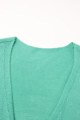 Rose Pompom Color Block Knit Open Front Cardigan