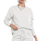 White Textured Long Sleeve Top & Drawstring Shorts Set