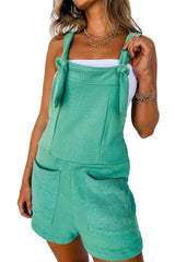 Mint Green Knotted Straps French Terry Romper - Ninonine