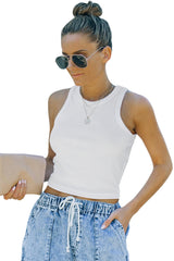 White Crew Neck Slim Fit Cropped Tank Top