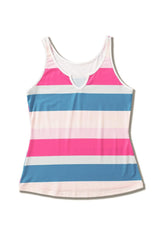 Rose Striped Color Block Notched Neck Tank Top