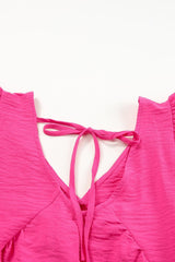 Pink Crinkle V Neck Tie Back Ruffle Plus Size Top - Ninonine
