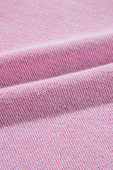 Pink Waffle Patchwork Raglan Sleeve Exposed Seam Sweatshirt