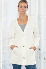 Beige Solid Color Button Down Long Hooded Cardigan